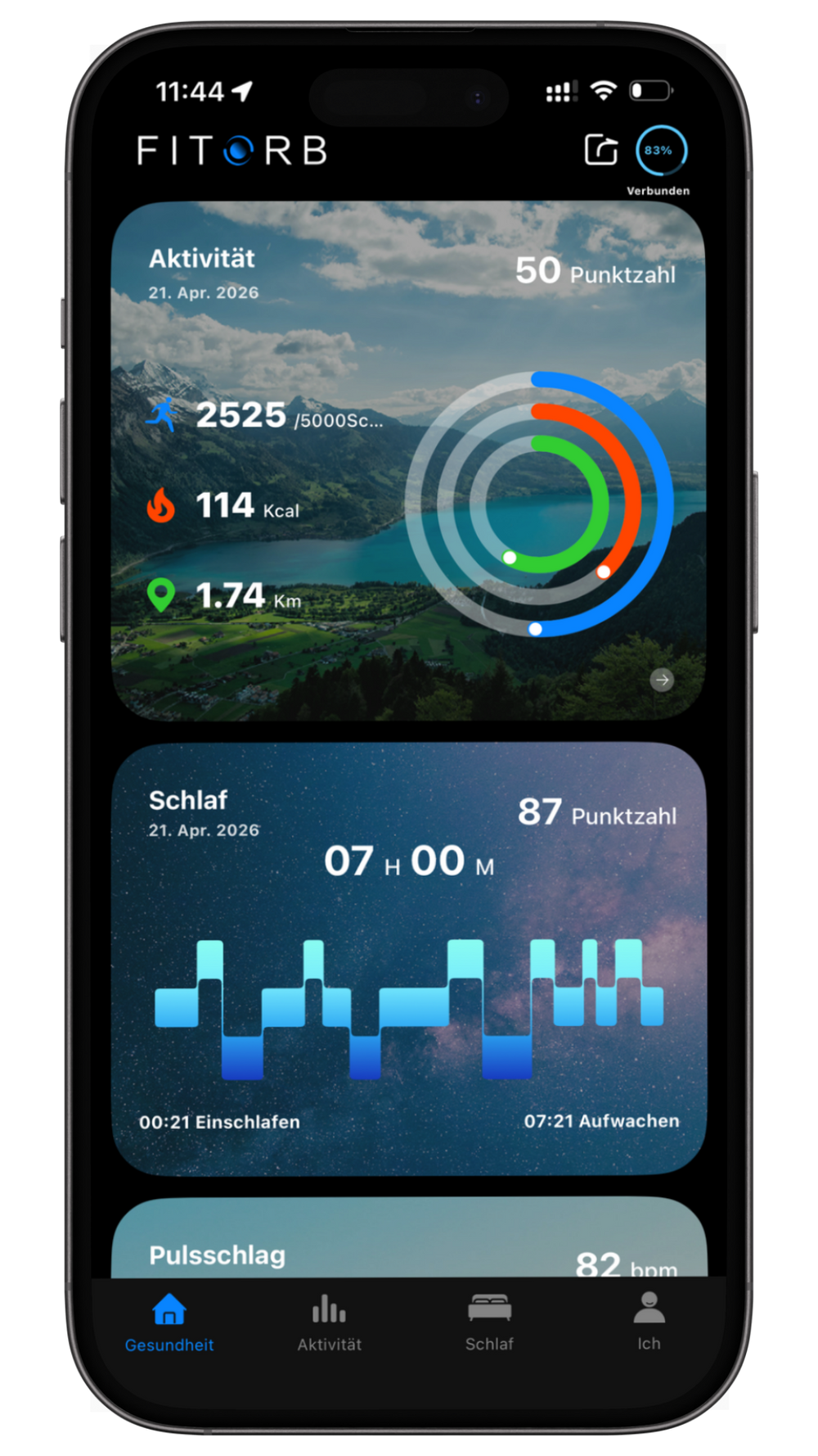 Fitorb-App: Startbildschirm mit allen Karten